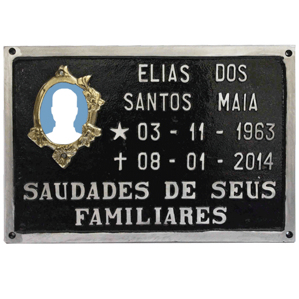 Placa para túmulo de alumínio foto e mensagem - Fundição Campo Belo - Placas de Metal