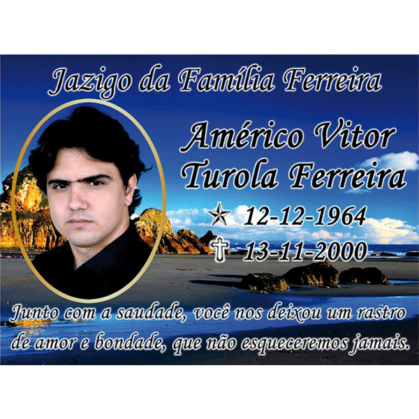 Placa para Tumulo de Porcelana com foto e data - Fundição Campo Belo - Placas de Metal