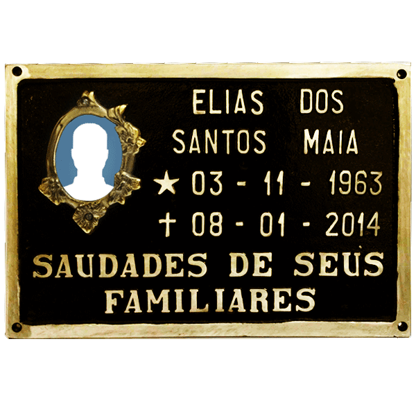 Placa para Tumulo de Bronze com Foto e Mensagem - Fundição Campo Belo - Placas de Metal